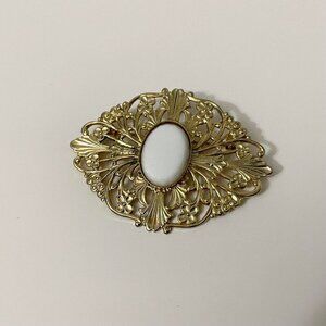 Vintage Filigree Brooch White Stone Unmarked Pin